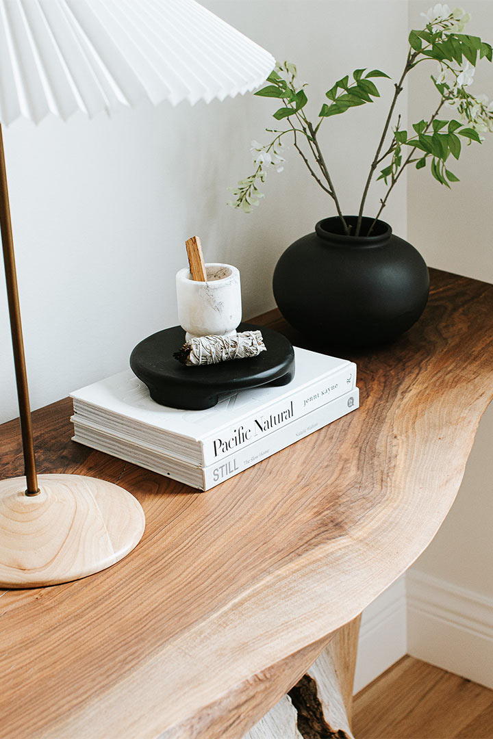 Transitional styled table top with Organic minimalism