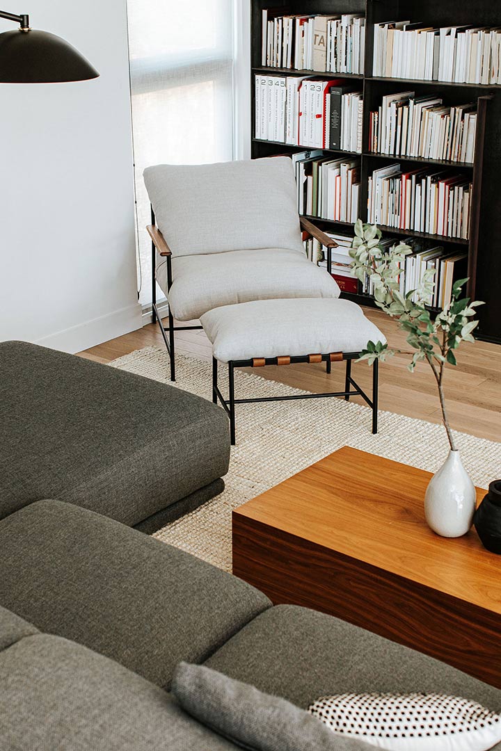 Earthy tones are paired and balanced in this Japandi new build's living room.