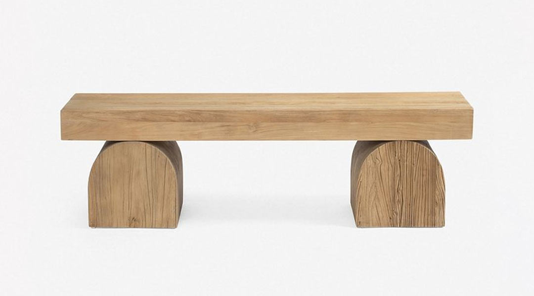 A sculptural bench fitting of the Japandi style - a suggested shoppable item from J. Reiko Design + Co
