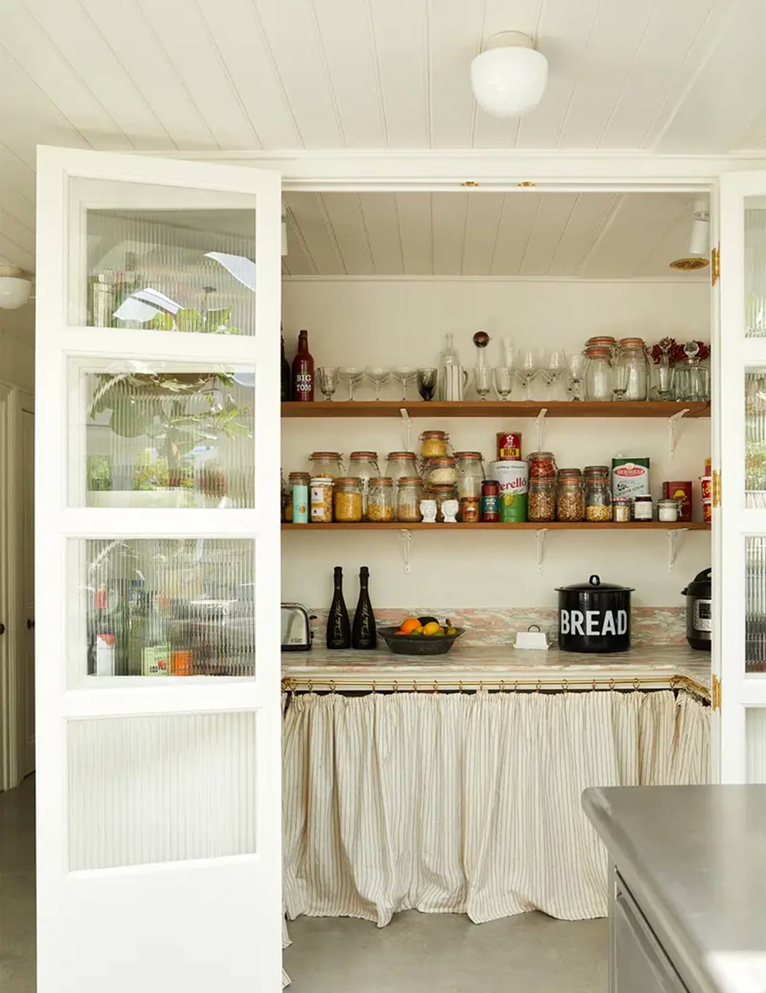 J. Reiko Design + Co - Bespoke English Kitchen - 12 A well organized larger with white french doors with glass windows