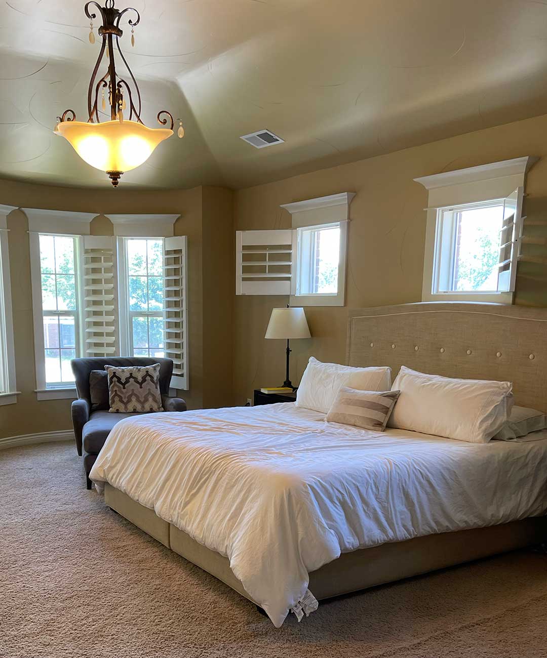 Primary bedroom 'before' image - J. Reiko Design + Co - Hudson Street Project - before and after of a modern classic interior design project