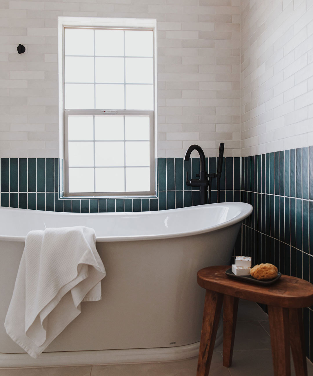Primary bathroom 'after' image - J. Reiko Design + Co - Hudson Street Project - before and after of a modern classic interior design project