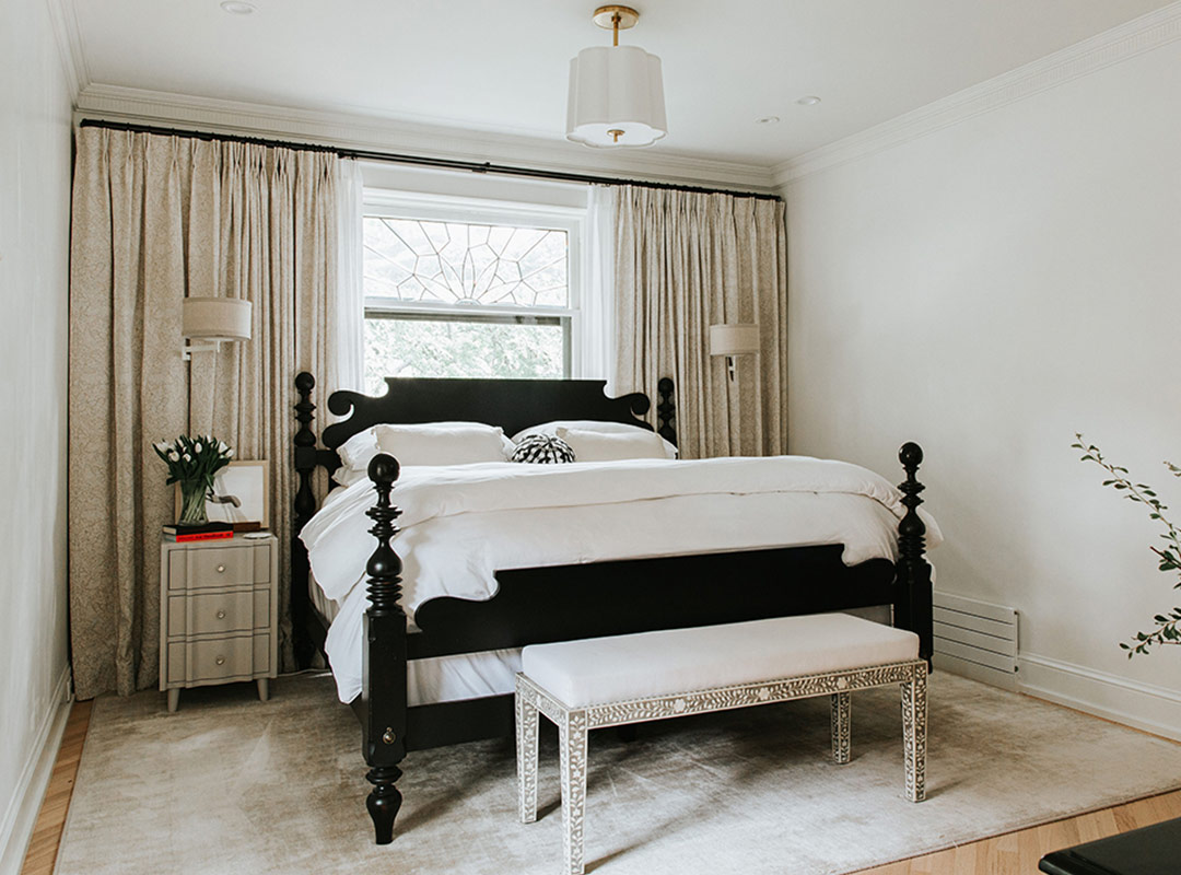 Primary bedroom 'after' image - J. Reiko Design + Co - Humboldt Street Project - before and after of a historic Denver interior design renovation