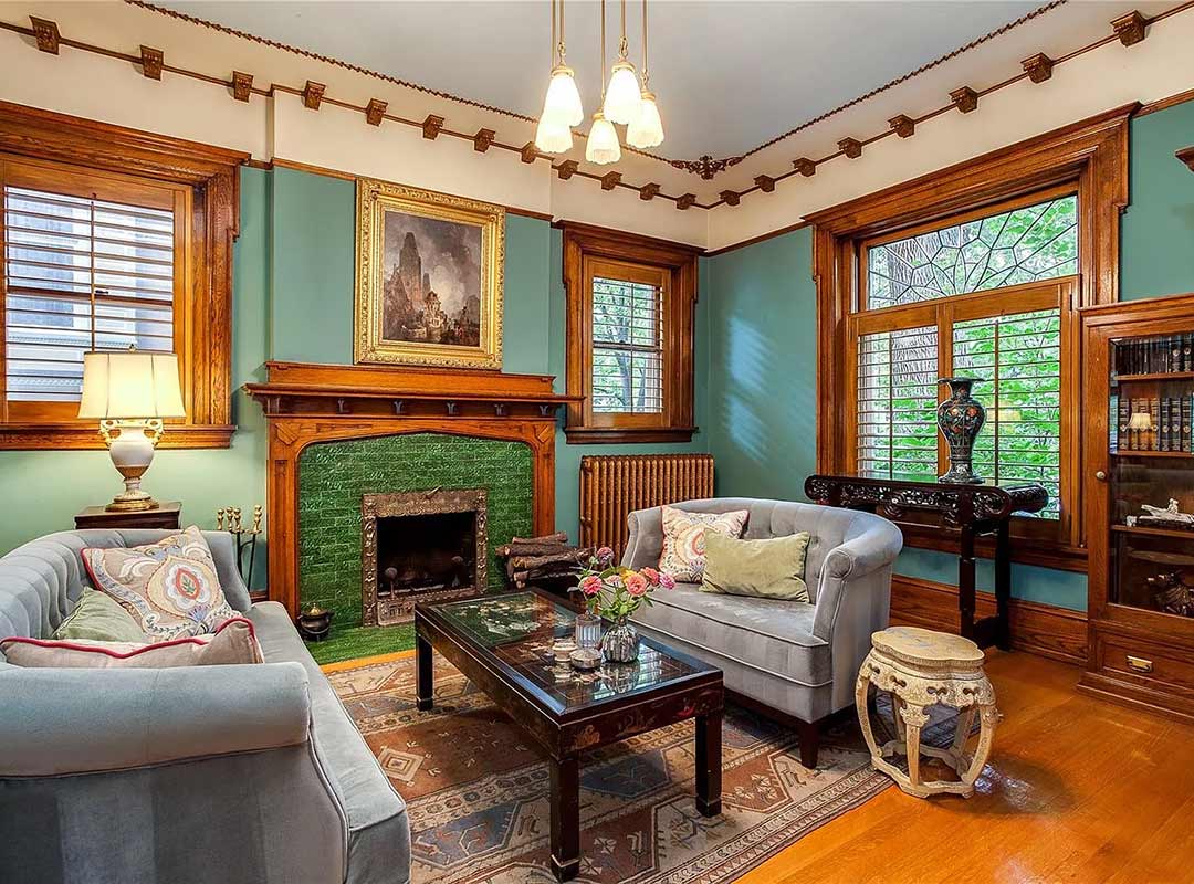 Main living room 'before' image - J. Reiko Design + Co - Humboldt Street Project - before and after of a historic Denver interior design renovation