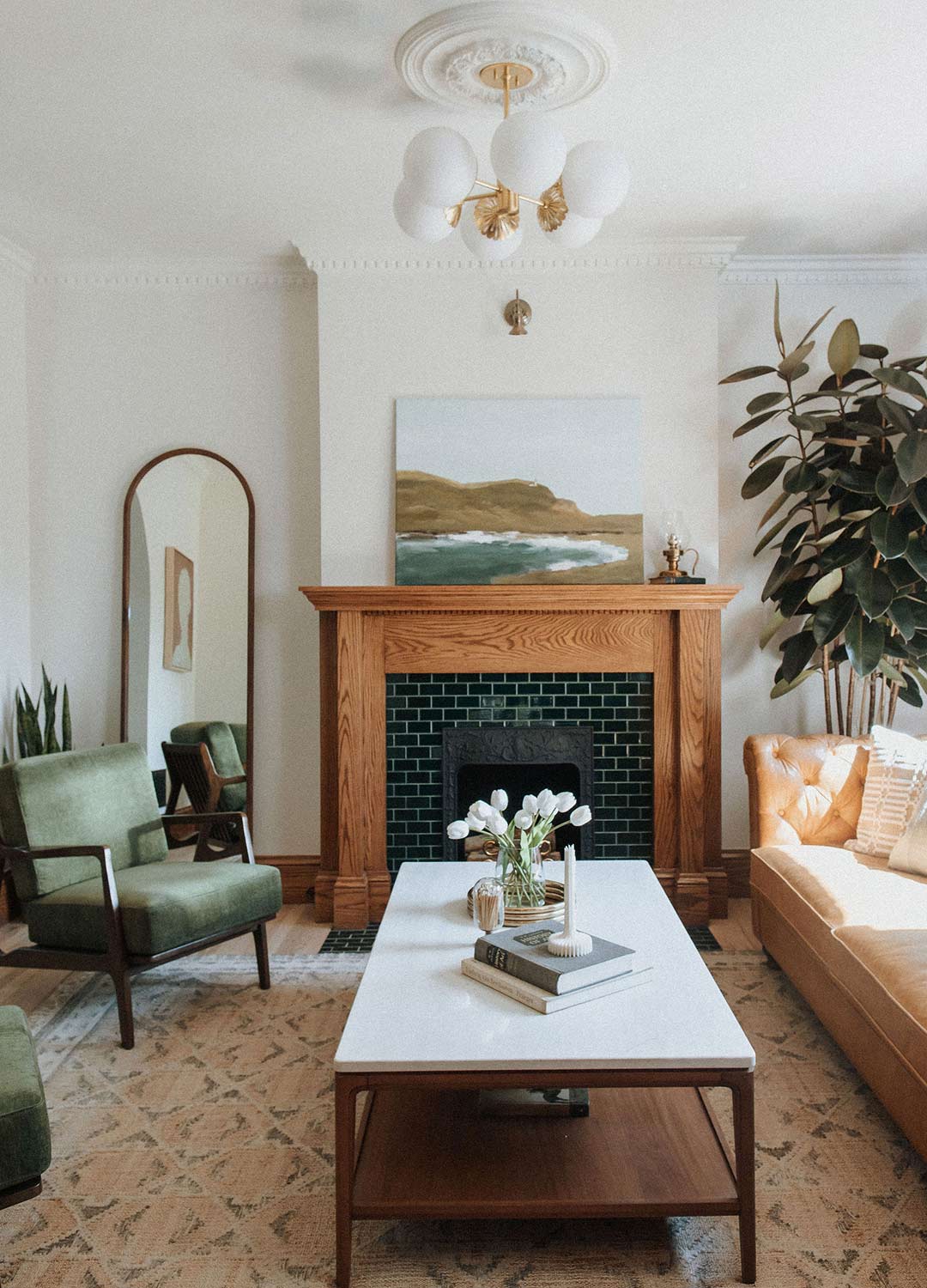 Living room 'after' image - J. Reiko Design + Co - Julien Street Project - before and after of a Denver Square restoration remodel with Victorian charm and playful English-inspired design