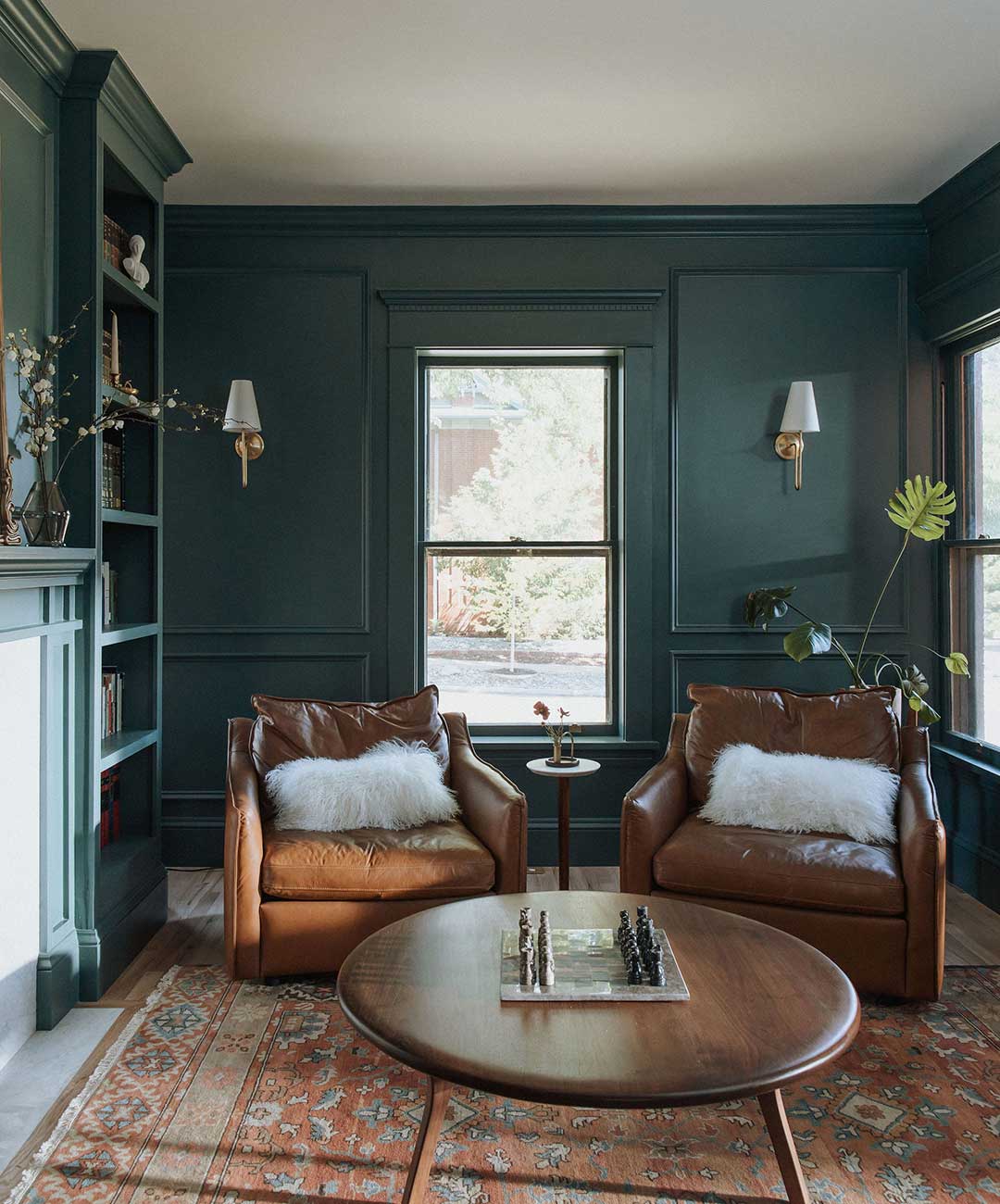 Library 'after' image - J. Reiko Design + Co - Julien Street Project - before and after of a Denver Square restoration remodel with Victorian charm and playful English-inspired design