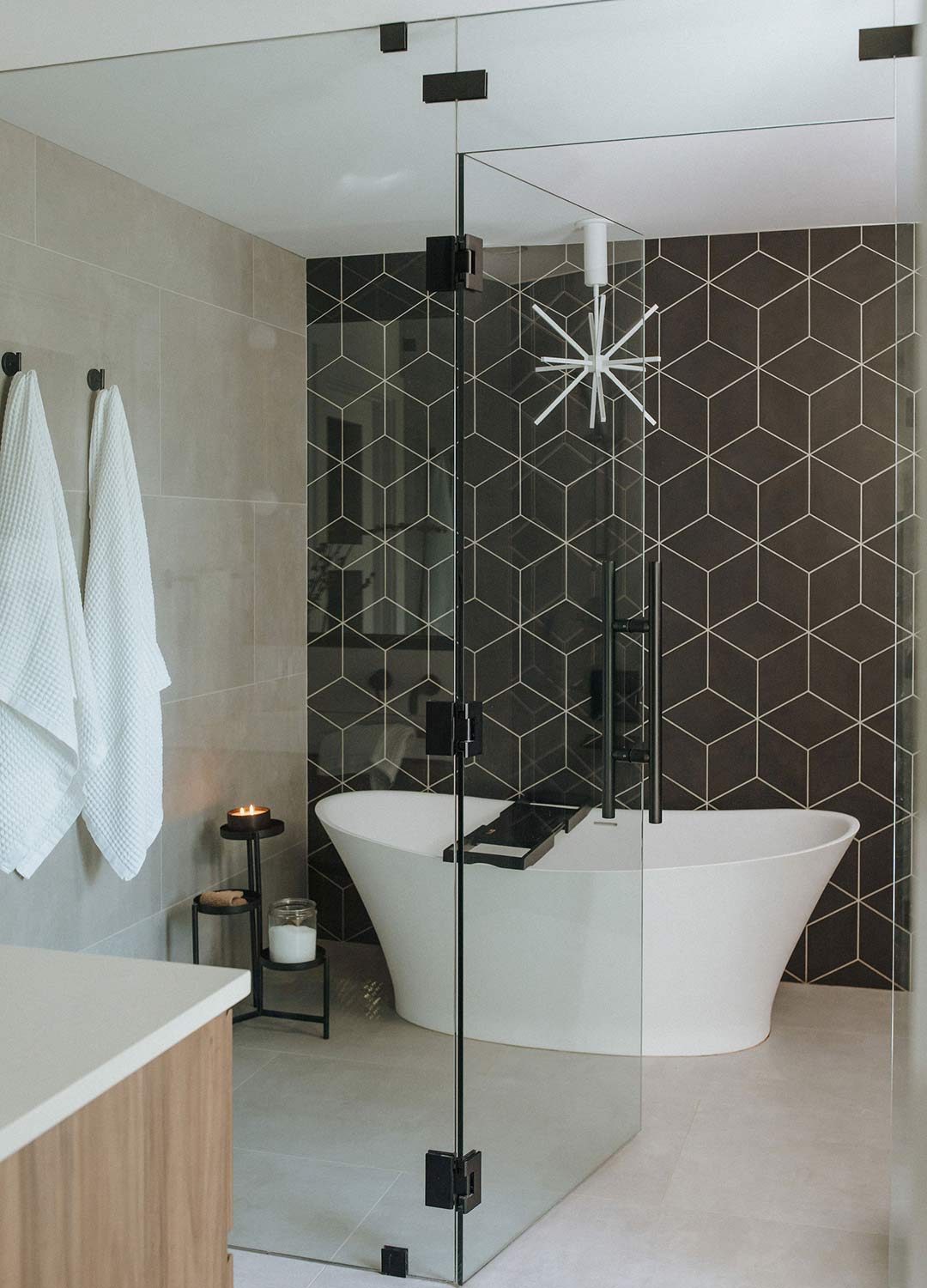 Primary bathroom 'after' image - J. Reiko Design + Co - Plateau Court Project - before and after of a rural mid-century modern remodel for indoor outdoor living