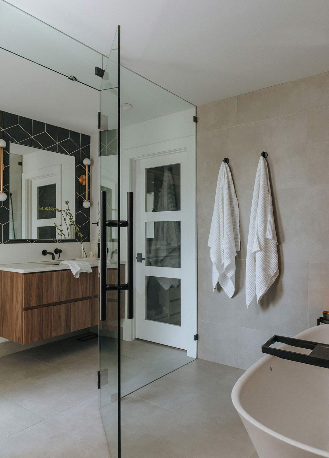 Primary bathroom 'after' image - J. Reiko Design + Co - Plateau Court Project - before and after of a rural mid-century modern remodel for indoor outdoor living