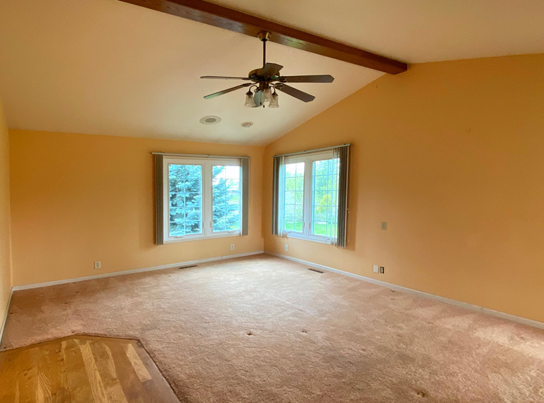 Primary bedroom 'before' image - J. Reiko Design + Co - Plateau Court Project - before and after of a rural mid-century modern remodel for indoor outdoor living