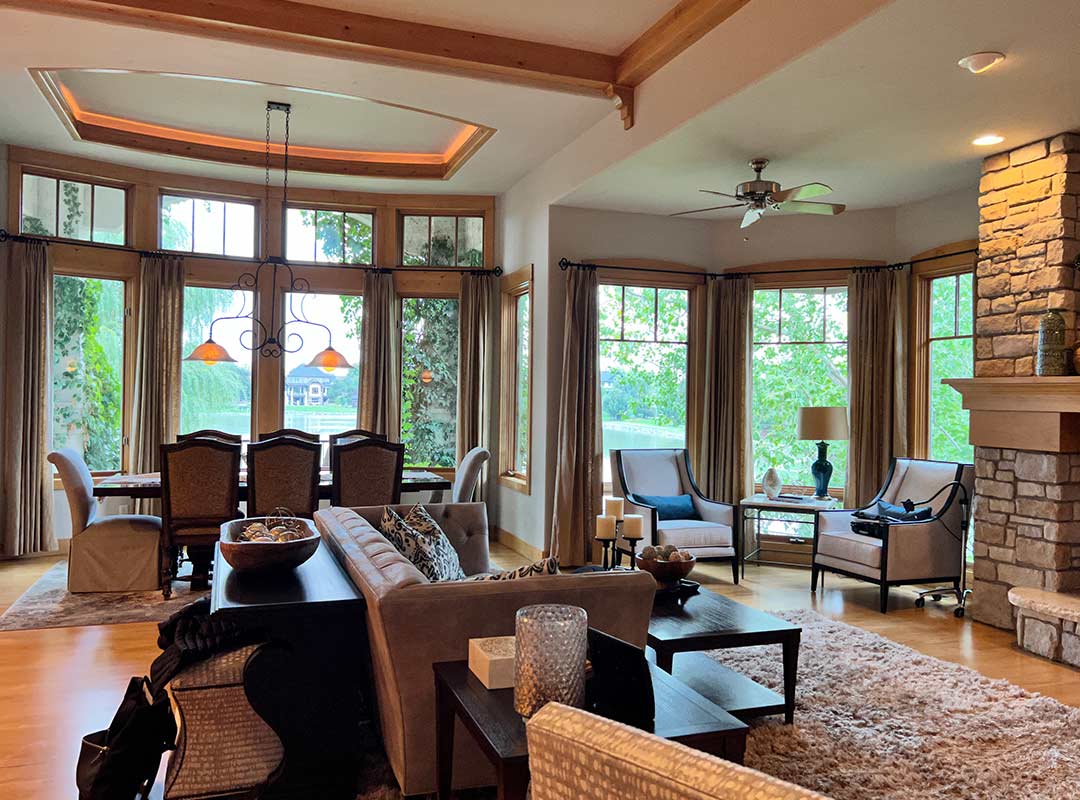 Dining room & living room 'before' image - J. Reiko Design + Co - Three Eagles Drive Project - before and after of a rustic and traditional mediterranean-inspired home in Fort Collins, Colorado