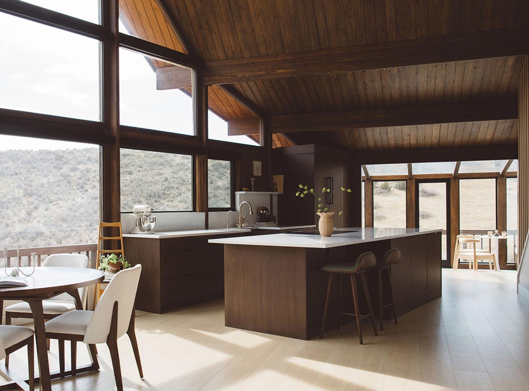 Kitchen + dining 'after' image - J. Reiko Design + Co - Redstone Canyon Project - before and after of a mountain modern remodel in Fort Collins, Colorado