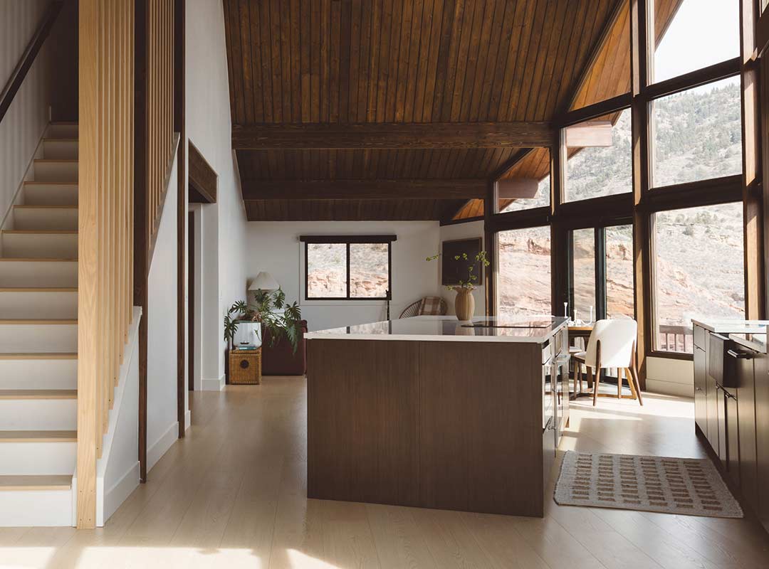 Living 'after' image - J. Reiko Design + Co - Redstone Canyon Project - before and after of a mountain modern remodel in Fort Collins, Colorado
