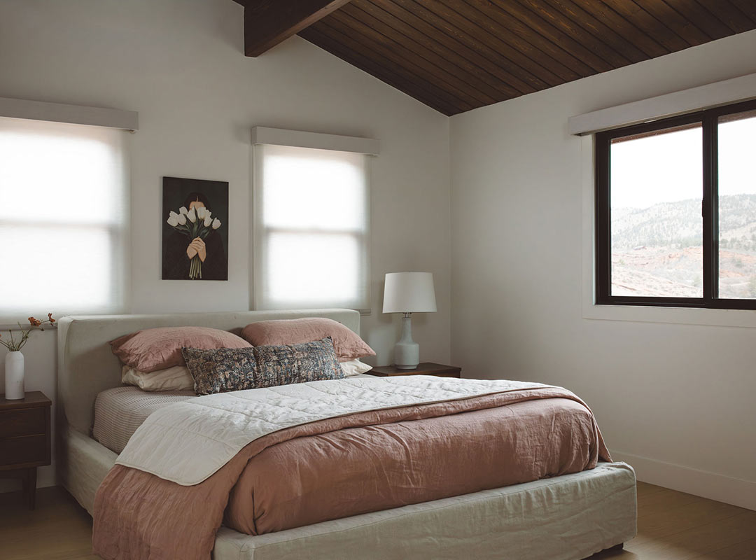 Bedroom 'after' image - J. Reiko Design + Co - Redstone Canyon Project - before and after of a mountain modern remodel in Fort Collins, Colorado