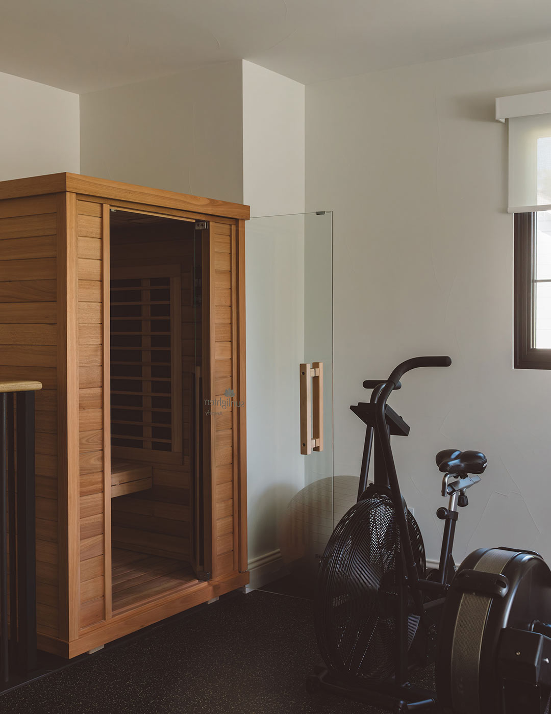 Wellness & sauna area 'after' image - J. Reiko Design + Co - Augusta Trail - before and after of a European farmhouse remodel in Fort Collins, Colorado
